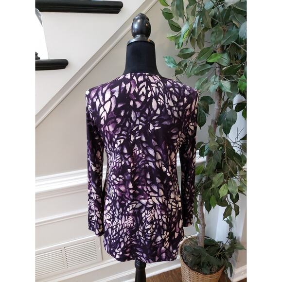 Women's Chico's Purple Leaf Print Long Sleeve Top with Rhinestone Detail Size S - Picture 5 of 8